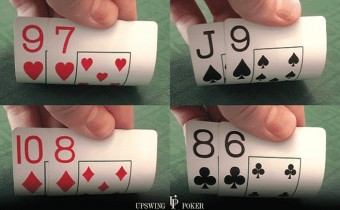 Cómo jugar a los gappers en las partidas (consejos preflop y consejos postflop) -Estrategia de Póker- ¿Qué es lo que no te gusta de los gappers del mismo palo? Puedes conseguir escaleras de color, extraños pares de dos, triples y super rayas disimuladas. Un gappers, del mismo palo es una mano inicial con dos cartas no consecutivas del mismo palo que pueden formar una escalera (como 10♠ 8♠, 9♥ 6♥ , y J♣ 7♣). En este artículo, aprenderás a jugar gappers en los escenarios preflop más comunes. Te daremos tres consejos para jugar gappers del mismo palo cuando conectas con el flop y tres consejos para cuando falla el flop. En qué se diferencian los Gappers con palo de los Conectores con palo Los dos tipos de manos iniciales son bastante similares, pero los gappers del mismo palo no son tan fuertes como los conectores del mismo palo. La mayor diferencia es que los gappers tienen menos posibilidades de conseguir una escalera. 98s tiene un 2,23% de posibilidades de hacer una escalera 97s - 1.91% 96s - 1.59% 95s - 1.27% Otra diferencia obvia es que los conectores del mismo palo tienen más posibilidades que sus homólogos del mismo palo. Esto puede resultar bastante costoso si aciertas con la pareja superior o media. Por ejemplo, si tienes 97s y haces un flop con una pareja alta en 9-6-2, te será difícil retirarte contra apuestas de valor de 98s (o de cualquiera de las manos de 9x más altas). Todo esto es bastante obvio. Lo que es menos obvio es cómo jugar exactamente un gapper del mismo palo cuando se le reparte uno, así que hablemos de ello. Cómo jugar un gapper del mismo palo en escenarios comunes antes del flop Nota importante: aunque las manos con cartas altas como Q10 y KJ son técnicamente gappers del mismo palo, esta sección preflop trata sobre cómo jugar gappers del mismo palo bajos y medios (J-alto e inferiores). Pots sin abrir Los gappers adecuados no están entre las manos más fuertes que hay. Por esta razón, no debe abrirlos desde todas las posiciones. Abrirás progresivamente más y más, empezando por el hijack hasta la ciega pequeña. Comparemos el rango de apertura de subidas para el hijack en comparación con el botón Coral = aumenta | Gris = dobla Como puedes ver, el rango de RFI Hijack sólo incluye dos gappers del mismo palo: J9s y T8s. El rango de RFI del botón incluye muchos jugadores del mismo palo, desde J9 hasta 85 y 64. (T=10) Contra una subida Sólo hay una posición desde la que debería continuar con gappers del mismo palo contra una subida, y es desde la ciega grande. Desde todas las demás posiciones, estas manos son demasiado débiles para igualar o hacer una 3-bet. Además, estas manos bloquean el rango de doblaje del subidor original. Incluso desde la ciega grande contra una subida de la ciega pequeña, los gappers del mismo palo rara vez deberían ser objeto de una 3-bet (según los solucionadores). Los gappers adaptados se prefieren como calls en estas batallas de ciegas contra ciegas. Contra un 3-Bet Desgraciadamente, los gappers del mismo palo deberían estar en tu rango de folding contra un 3-bet (una re-subida inicial antes del flop) en la mayoría de las situaciones. A pesar de su sólida capacidad de juego, no tienen suficiente valor para continuar. Las principales excepciones son cuando te suben desde el botón o la ciega pequeña. En esas situaciones, puede pelar un flop con los gappers más fuertes de nivel bajo y medio. 3 consejos para jugar cuando llega el flop Consejo 1: Juega rápidamente tus manos más fuertes Si has conseguido dos parejas o triples, normalmente te conviene inyectar dinero en el bote de inmediato. Si no lo haces por jugar lentamente con demasiada frecuencia, perderás una buena cantidad de valor esperado (EV). Consejo 2: Ten cuidado con tus manos de dos pares si es posible una escalera Una excepción al consejo #1 es cuando tienes dos pares en el flop, pero una escalera es posible. Cuando el tablero está conectado y hay escaleras en el rango de tu oponente, deberías estar menos dispuesto a poner dinero en el medio. Inclínate por igualar si se enfrenta a una apuesta. Sin embargo, si eres el agresivo preflop, la posibilidad de una escalera no debería disuadirte de construir el bote con una c-bet (Cuando sigues tu subida pre-flop con una apuesta en el flop (tanto si aciertas como si no)). Sólo asegurate de proceder con precaución si te enfrentas a una subida. Consejo 3: Control del bote cuando se hace un flop con una pareja alta Las manos de pareja alta que consigas con gappers del mismo palo rara vez serán lo suficientemente fuertes como para ir a por tres calles de valor. Por esta razón, necesitas considerar en qué una o dos calles quiere poner dinero. Si tu mano resulta ser la favorita en más de la mitad de los enfrentamientos, tu mano tiene tres calles de valor. Si es perdedora más del 50% de las veces, las tres calles de valor son calles de un solo sentido que se alejan de tu pila de fichas Controlar el bote desde el principio haciendo check en el flop es una buena opción. Sin embargo, apostar y hacer check en el turn también puede ser razonable. Intenta considerar las variables únicas en una situación determinada y decida qué opción tiene más sentido. 3 consejos para jugar cuando se pierde el flop Consejo 1: Las manos abiertas pueden ser grandes subidas de farol Para obtener el máximo valor con tus manos fuertes a largo plazo y para que sea más difícil jugar contra ellas, tienes que incluir faroles/semifaroles siempre que apuestes, sube o haz check-raise en el flop. Cuando tienes un gapper del mismo palo, a menudo te sale una escalera abierta. Por ejemplo, el T8s saca una escalera abierta en el 6,55% de los flops. Estas escaleras de 8 son grandes candidatas a un semi-bluff con aproximadamente un 32% de posibilidades de conseguir una escalera en el river. Si eres agresivo en preflop, casi siempre deberías hacer una c-bet con estas manos. Si es agresivo en preflop, prepárate para subir como un semi-bluff. Consejo 2: Cuando tengas una escalera de interior y una escalera de color a escondidas, considera hacer un semi-bluff La diferencia de equidad entre una escalera de gutshot estándar (Una escalera interior, o gutshot draw o belly buster draw, es una mano con cuatro de las cinco cartas necesarias para una escalera, pero a la que le falta una en el medio) y una que tiene una escalera de color trasera es de aproximadamente un 4%. Además, tener una escalera de color trasera mejora en gran medida la jugabilidad de una mano porque puedes seguir cuando consigues una escalera de color, lo que ocurrirá alrededor del 21% de las veces. Cuando construyas tu estrategia de check-raising en el flop, considera incluir estos gutshot y una escalera de color a escondidas/backdoor (no tienes una escalera todavía en el flop, pero necesitas una carta específica en el turn, para darte una escalera en primer lugar.) como semi-bluffs. Consejo 3: Por lo general, debes hacer c-bet con cualquier tipo de backdoor o mejor Para equilibrar eficazmente las manos de valor con las que haga c-bet en el flop, también tendrás que hacer c-bet con un montón de bluffs. De lo contrario, te arriesgas a ser visto y puedes tener problemas para que te paguen cuando tenga una mano fuerte. Las escaleras de color escondida son excelentes apuestas por las mismas razones expuestas en el consejo anterior: tienen una gran capacidad de juego y pueden conseguir una escalera en el river. Si no apuestas con estas manos, también puedes tener problemas más adelante. Por ejemplo, supon que haces una c-bet en un flop de 5♠ 4♠ 2♥, y en el turno sale el 8♠, completando todas las tablas obvias del flop. Si tu rango de apuestas en el flop carece de empates de escalera, tendrá pocos o ningún farol en tu rango en el turno y tu oponente podría fácilmente aprovecharse doblando. Para terminar Los gappers son manos geniales, pero debes recordar que es muy fácil jugarlos con demasiada frecuencia. Se selectivo con ellas antes del flop y juega inteligentemente después del flop poniendo en práctica los consejos anteriores.